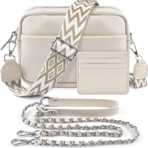 Crossbody Bag for Women, Leather Handbag & Shoulder Bag with Adjustable Wide Strap, Chain Strap & 3-Slot Card Holder, Camera Cross Body Bag for Lady Girl Shopping Daily Use